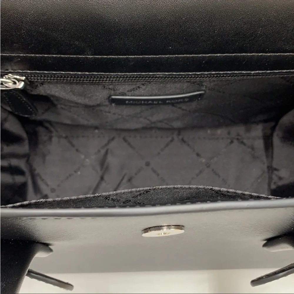 MICHAEL KORS Carmen Medium Faux Leather Belted Satchel Black Color